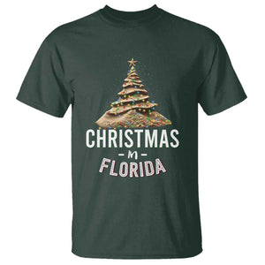 Christmas In Florida T Shirt Sand Xmas Tree Lights Family Vacation TS02 Dark Forest Green Print Your Wear