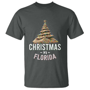 Christmas In Florida T Shirt Sand Xmas Tree Lights Family Vacation TS02 Dark Heather Print Your Wear