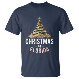 Christmas In Florida T Shirt Sand Xmas Tree Lights Family Vacation TS02 Navy Print Your Wear