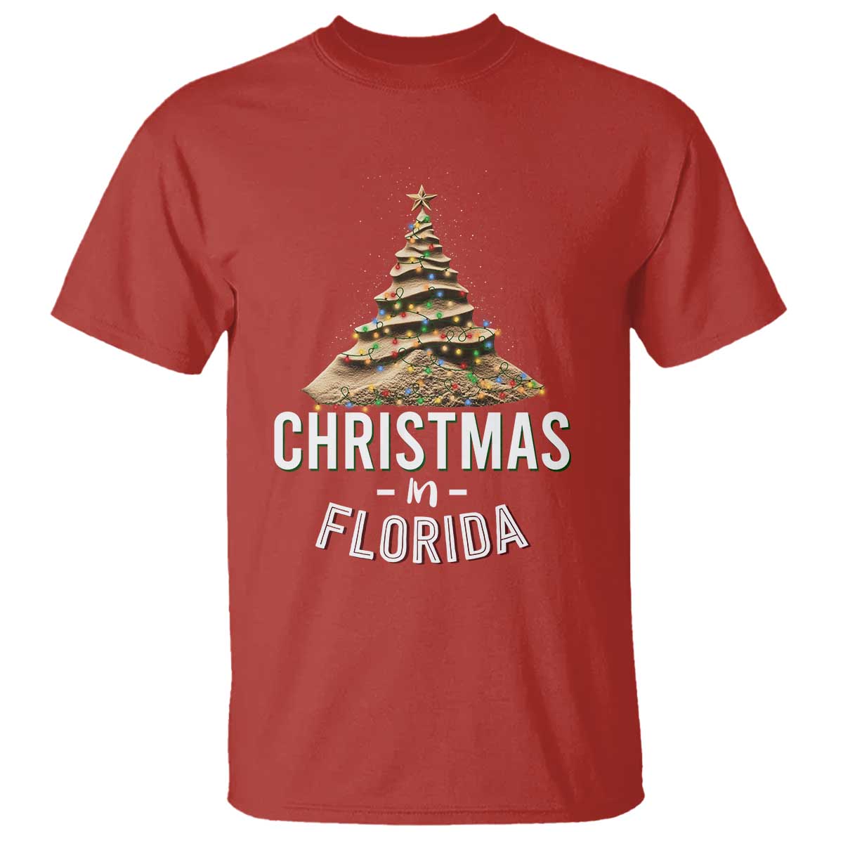 Christmas In Florida T Shirt Sand Xmas Tree Lights Family Vacation TS02 Red Print Your Wear