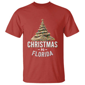 Christmas In Florida T Shirt Sand Xmas Tree Lights Family Vacation TS02 Red Print Your Wear