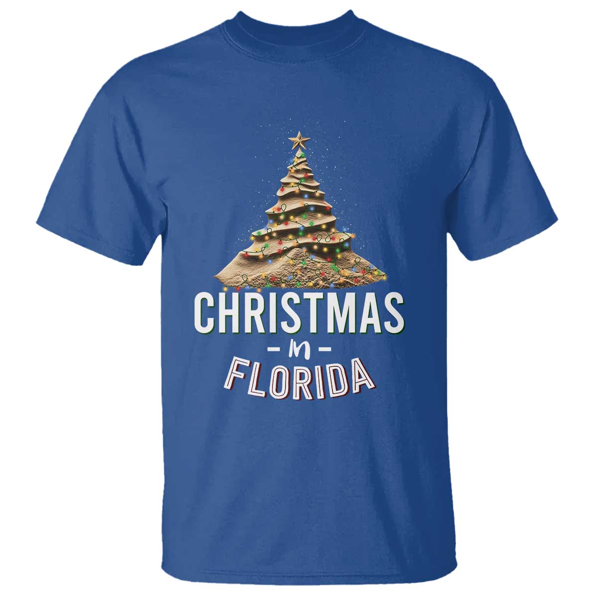 Christmas In Florida T Shirt Sand Xmas Tree Lights Family Vacation TS02 Royal Blue Print Your Wear