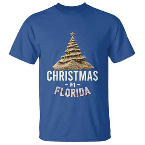 Christmas In Florida T Shirt Sand Xmas Tree Lights Family Vacation TS02 Royal Blue Print Your Wear