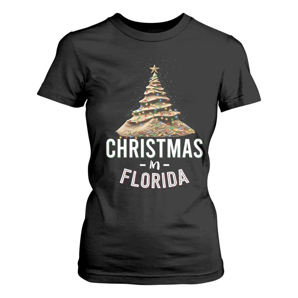 Christmas In Florida T Shirt For Women Sand Xmas Tree Lights Family Vacation TS02 Black Print Your Wear