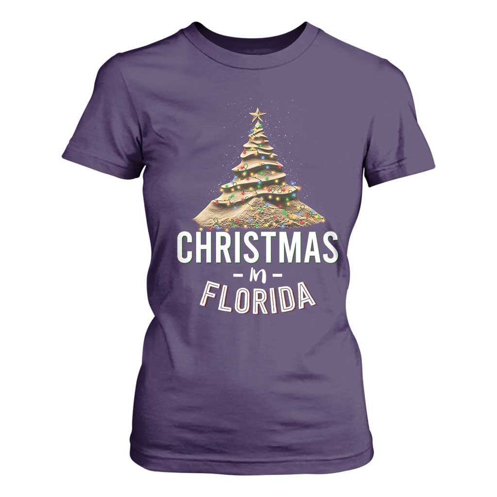 Christmas In Florida T Shirt For Women Sand Xmas Tree Lights Family Vacation TS02 Purple Print Your Wear