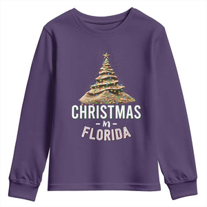 Christmas In Florida Youth Sweatshirt Sand Xmas Tree Lights Family Vacation TS02 Purple Print Your Wear