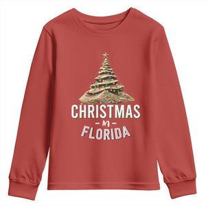 Christmas In Florida Youth Sweatshirt Sand Xmas Tree Lights Family Vacation TS02 Red Print Your Wear