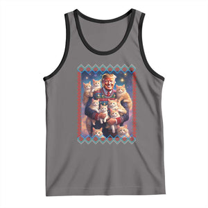 Christmas Trump With Cats Tank Top Cat For Trump Xmas 2024 Ugly Sweater TS02 Deep Heather Black Print Your Wear