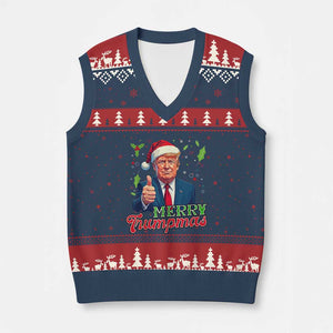 Xmas Trump V-Neck Knit Sweater Vest Merry Trumpmas Donald Santa Festive Xmas TS02 Navy Red Print Your Wear