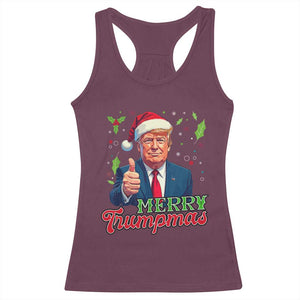 Christmas Trump Racerback Tank Top Merry Trumpmas Donald Santa Festive Xmas TS02 Maroon Print Your Wear