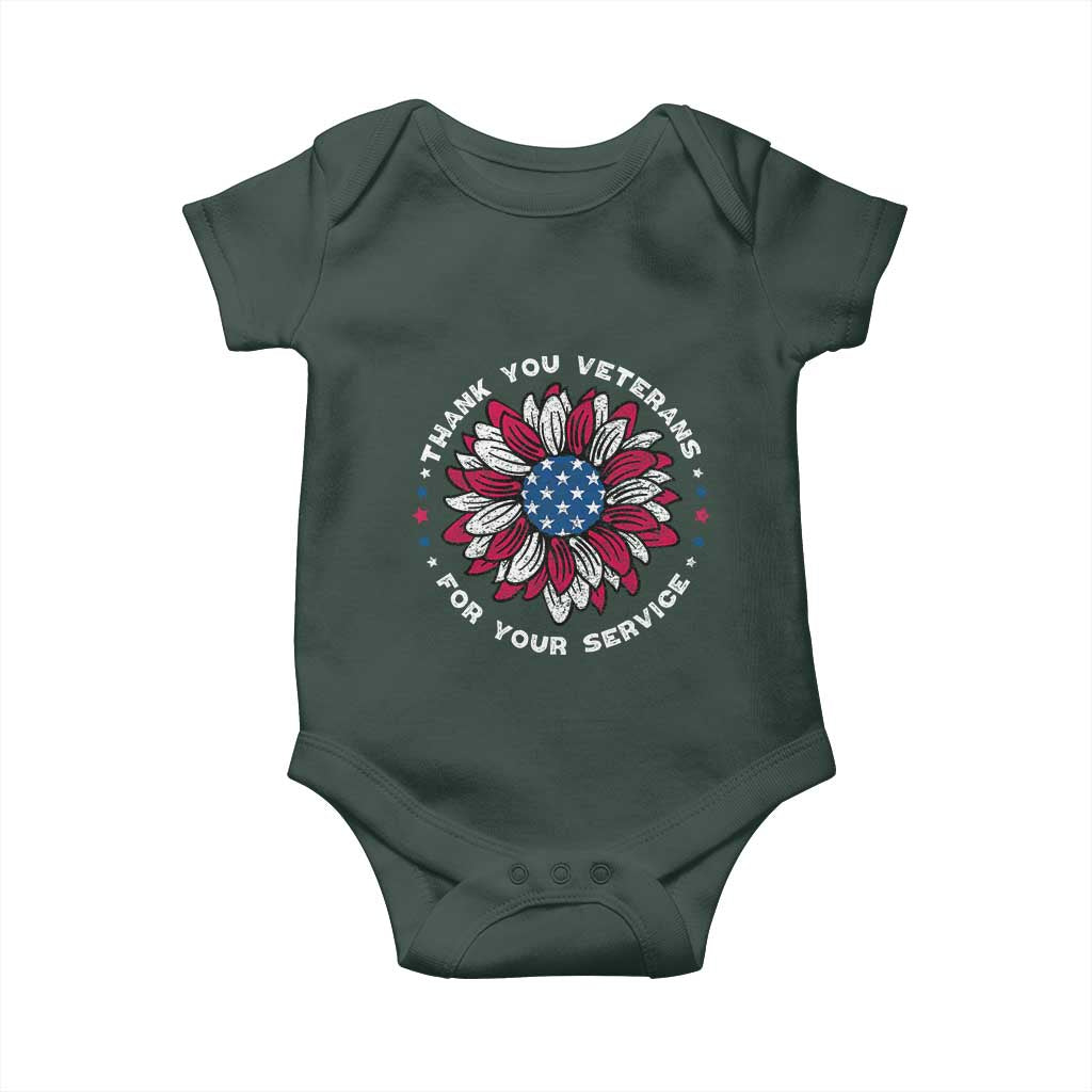 Thank You Veterans Baby Onesie American Flag Sunflower Military Tribute TS02 Print Your Wear