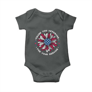 Thank You Veterans Baby Onesie American Flag Sunflower Military Tribute TS02 Dark Heather Print Your Wear