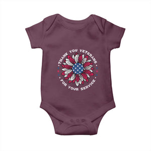Thank You Veterans Baby Onesie American Flag Sunflower Military Tribute TS02 Maroon Print Your Wear