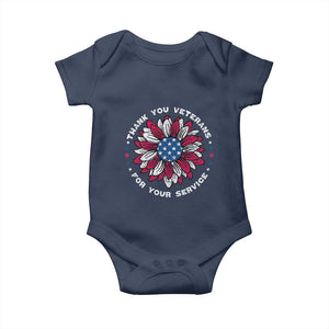 Thank You Veterans Baby Onesie American Flag Sunflower Military Tribute TS02 Navy Print Your Wear