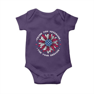 Thank You Veterans Baby Onesie American Flag Sunflower Military Tribute TS02 Purple Print Your Wear