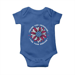 Thank You Veterans Baby Onesie American Flag Sunflower Military Tribute TS02 Royal Blue Print Your Wear