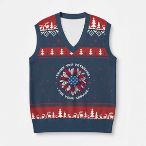 Thank You Veterans V-Neck Knit Sweater Vest American Flag Sunflower Military Tribute TS02 Navy Red Print Your Wear
