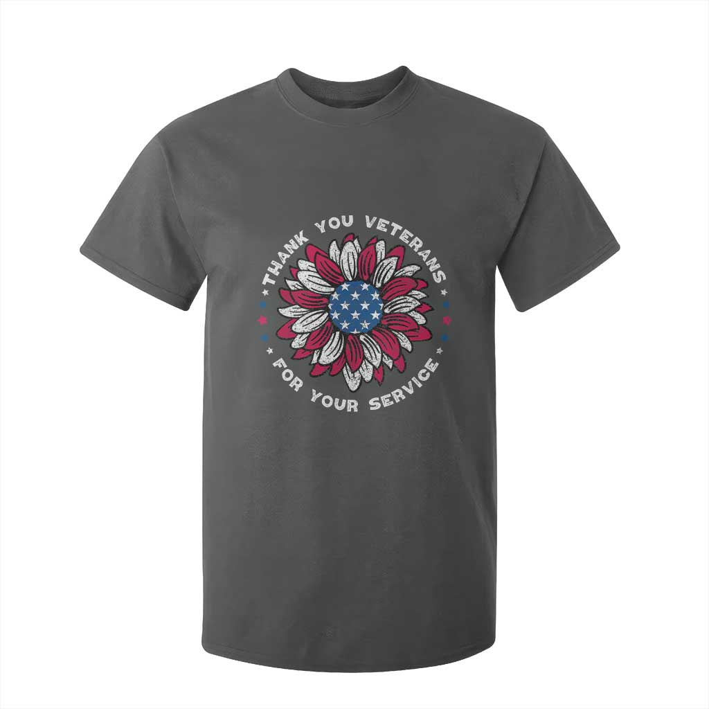 Thank You Veterans T Shirt For Kid American Flag Sunflower Military Tribute TS02 Dark Heather Print Your Wear