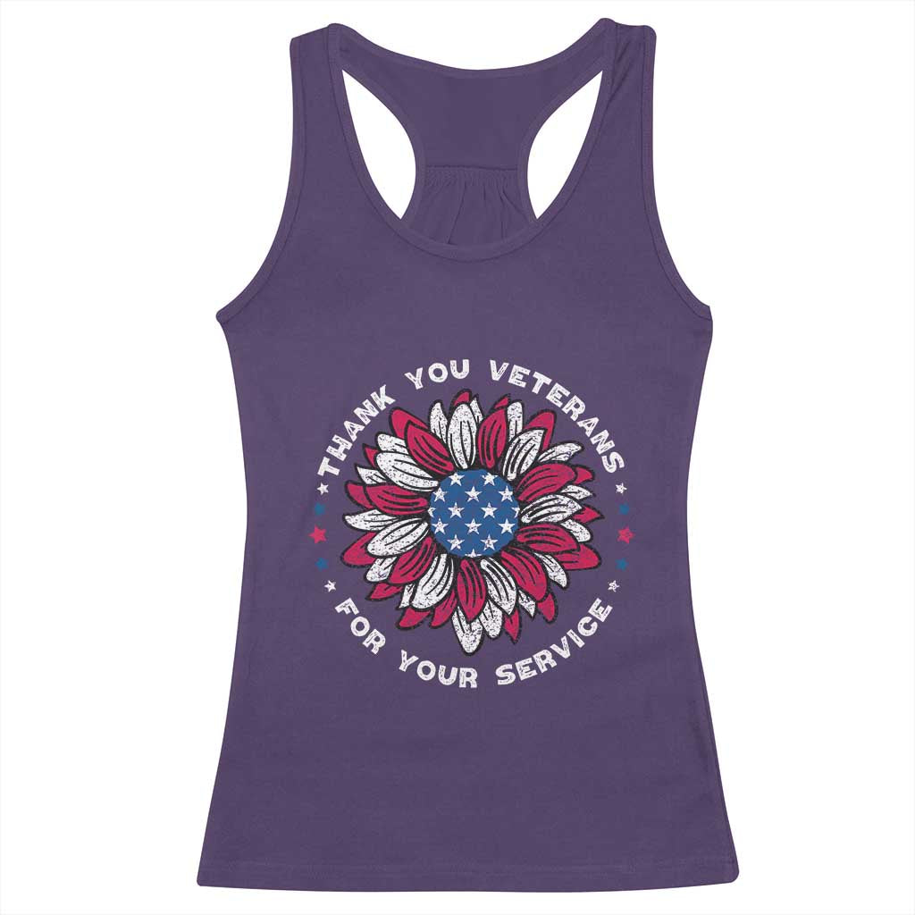 Thank You Veterans Racerback Tank Top American Flag Sunflower Military Tribute TS02 Purple Print Your Wear