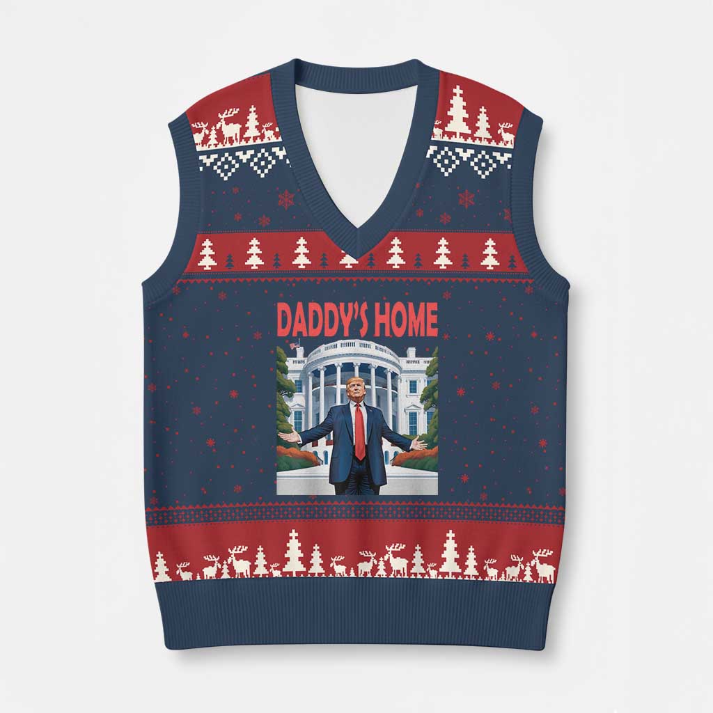 Trump Won 2024 V-Neck Knit Sweater Vest Trump Daddys Home White House TS02 Navy Red Print Your Wear