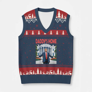 Trump Won 2024 V-Neck Knit Sweater Vest Trump Daddys Home White House TS02 Navy Red Print Your Wear