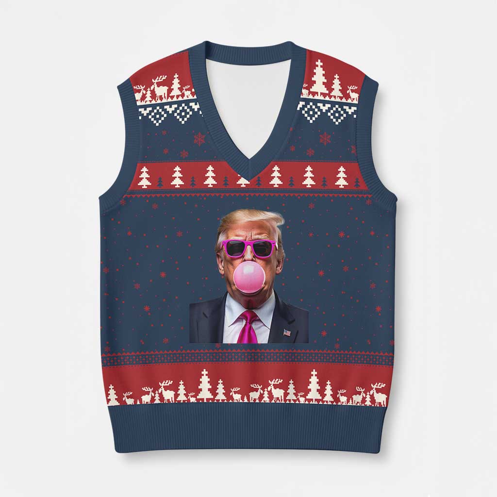 Trump Pink Bubblegum V-Neck Knit Sweater Vest Blowing Bubble Gum TS02 Navy Red Print Your Wear