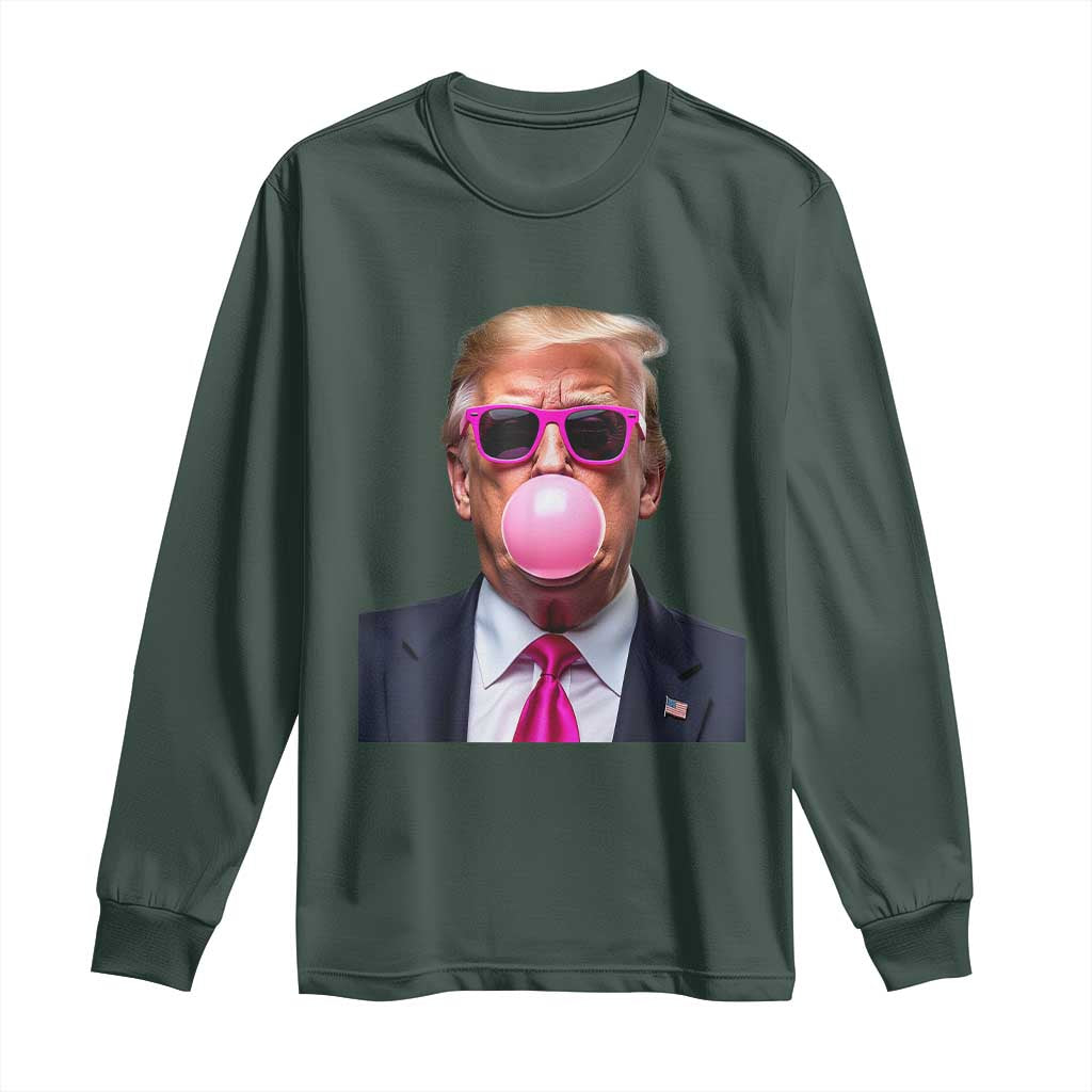 Trump Pink Bubblegum Long Sleeve Shirt Blowing Bubble Gum TS02 Dark Forest Green Print Your Wear