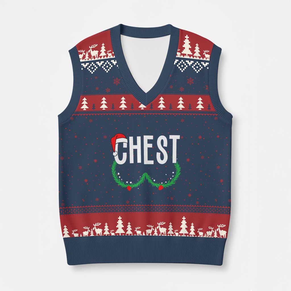 Xmas Matching Couple V-Neck Knit Sweater Vest Chestnuts Funny Xmas Chest TS02 Navy Red Print Your Wear