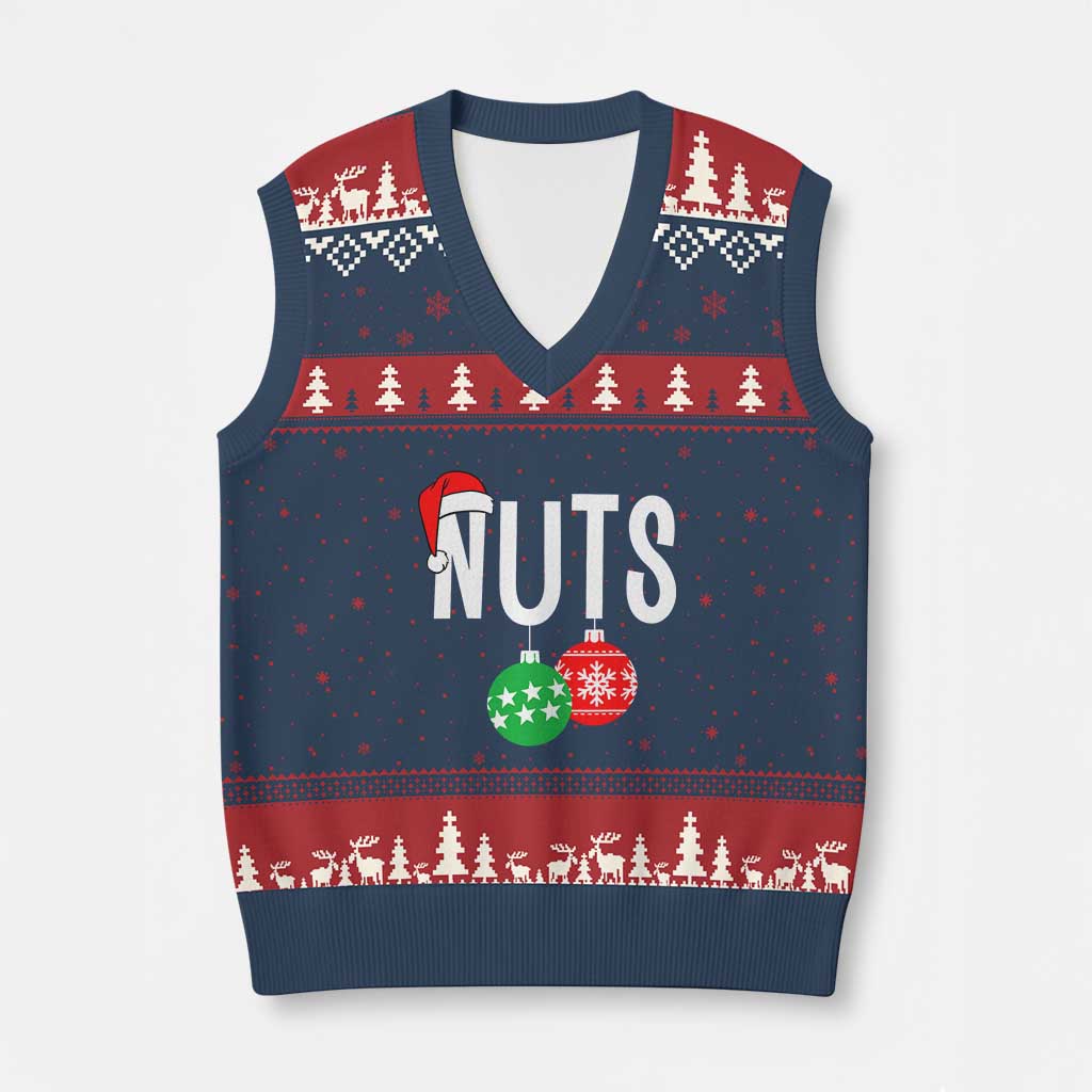 Xmas Matching Couple V-Neck Knit Sweater Vest Chestnuts Funny Xmas Nuts TS02 Navy Red Print Your Wear