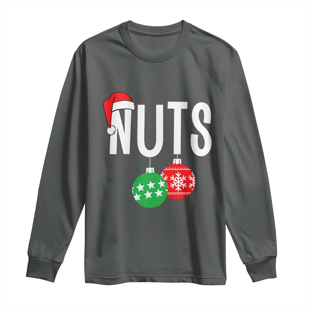 Christmas Matching Couple Long Sleeve Shirt Chestnuts Funny Xmas Nuts TS02 Dark Heather Print Your Wear