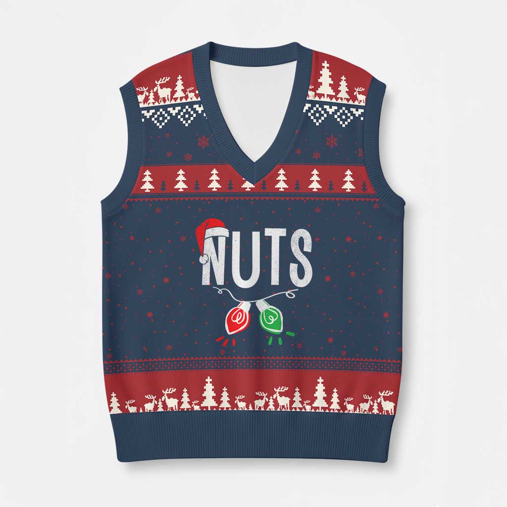 Xmas Matching Couple V-Neck Knit Sweater Vest Chestnuts Xmas Funny Nuts TS02 Navy Red Print Your Wear