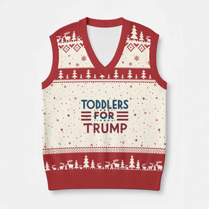 Trump 2024 V-Neck Knit Sweater Vest Toddlers for Trump Kids Trump 2024 TS02 Beige Red Print Your Wear