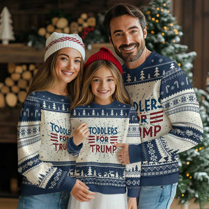 Trump 2024 Ugly Christmas Sweater Toddlers for Trump Kids Trump 2024 TS02 Navy Print Your Wear