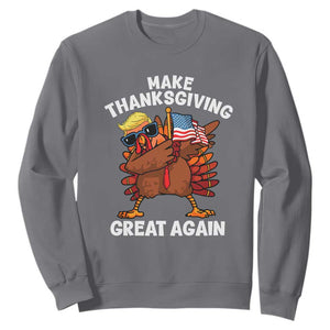 Make Thanksgiving Great Again Sweatshirt Dabbing Turkey Trump American Flag TS02 Charcoal Print Your Wear