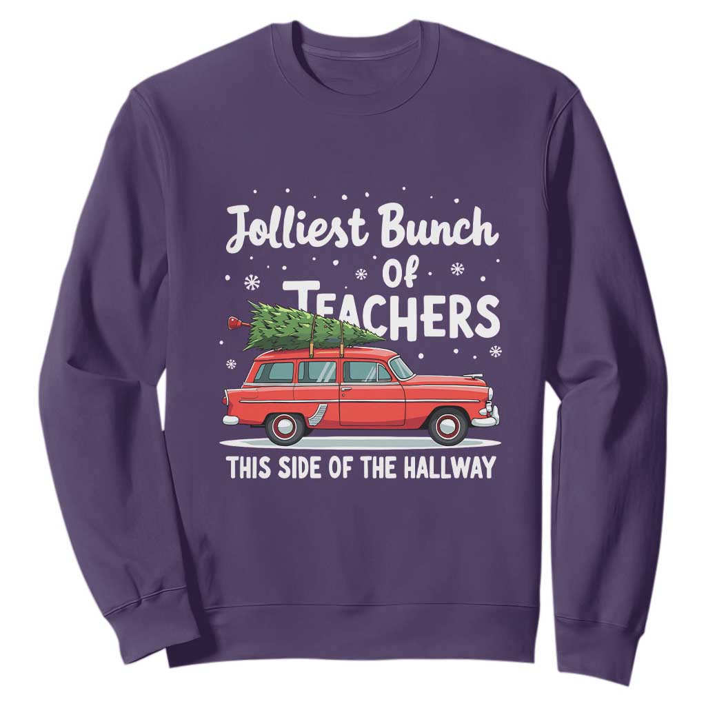 Funny Christmas Teacher Sweatshirt Jolliest Bunch Of Teachers This Side Of The Hallway Xmas PJ Gift TS02 Purple Print Your Wear