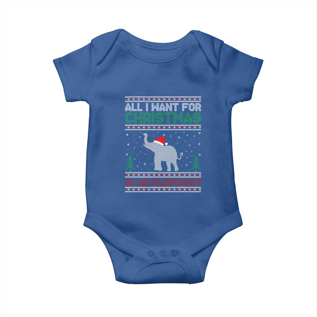 Christmas Elephant Baby Onesie All I Want for Xmas Is An Elephant Ugly Sweater TS02 Royal Blue Print Your Wear