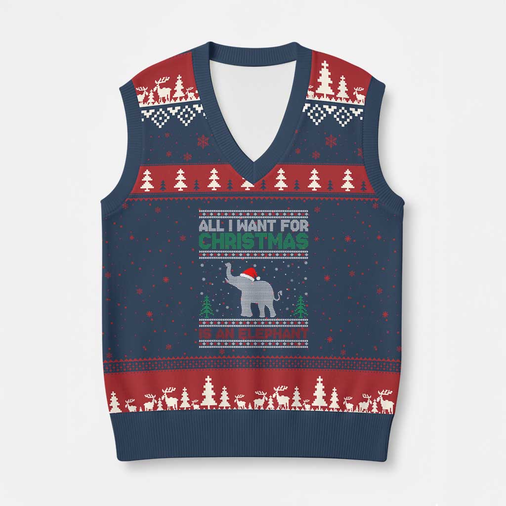 Xmas Elephant V-Neck Knit Sweater Vest All I Want for Xmas Is An Elephant Ugly Sweater TS02 Navy Red Print Your Wear