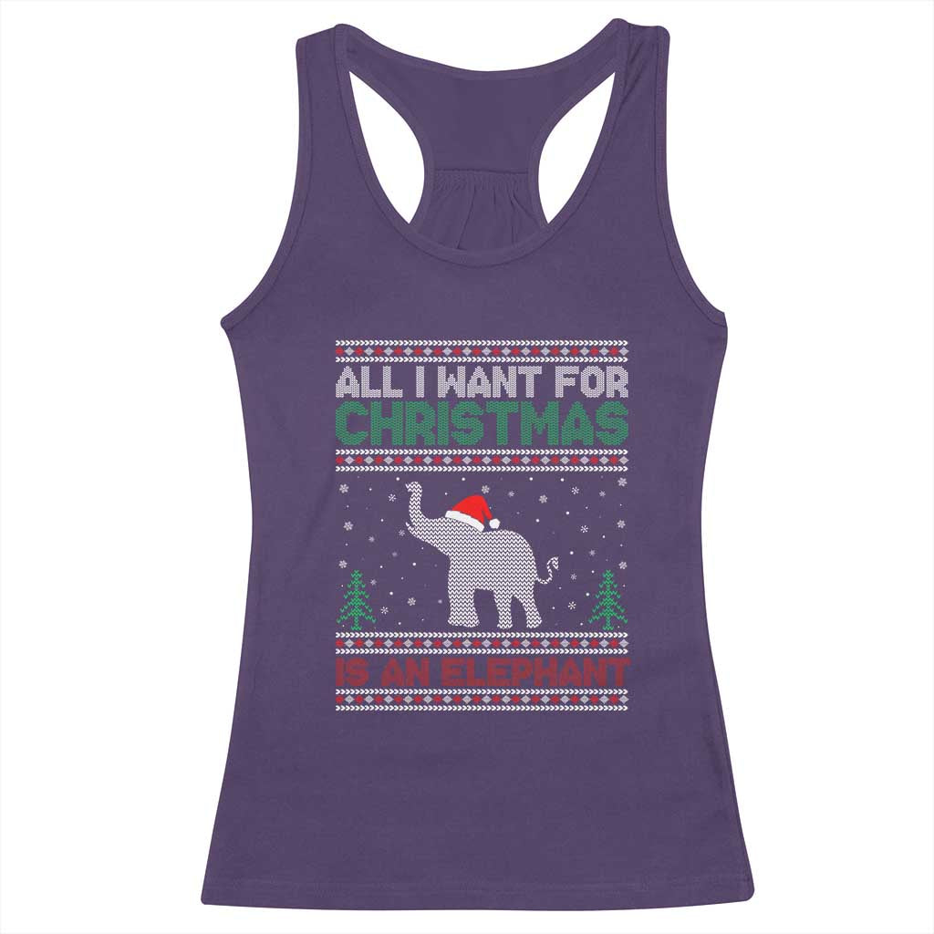Christmas Elephant Racerback Tank Top All I Want for Xmas Is An Elephant Ugly Sweater TS02 Purple Print Your Wear