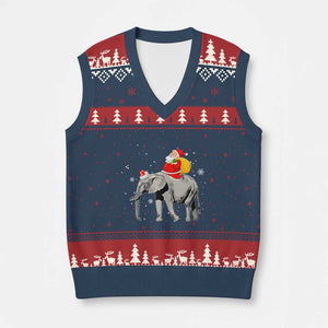 Xmas Santa Riding Elephant V-Neck Knit Sweater Vest Xmas Tree Light Funny Festive TS02 Navy Red Print Your Wear