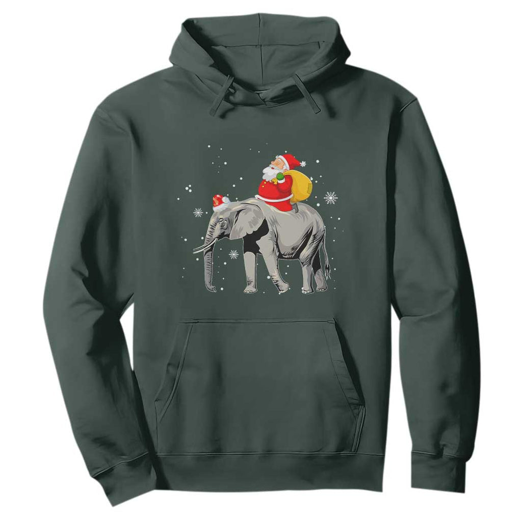 Christmas Santa Riding Elephant Hoodie Xmas Tree Light Funny Festive TS02 Dark Forest Green Print Your Wear
