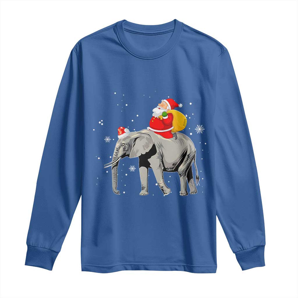 Christmas Santa Riding Elephant Long Sleeve Shirt Xmas Tree Light Funny Festive TS02 Royal Blue Print Your Wear