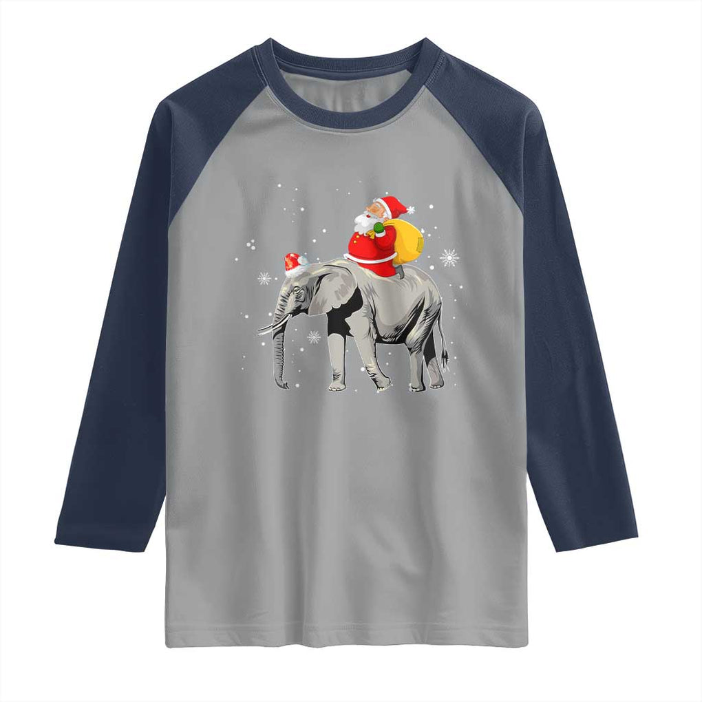 Christmas Santa Riding Elephant Raglan Shirt Xmas Tree Light Funny Festive TS02 Sport Gray Navy Print Your Wear