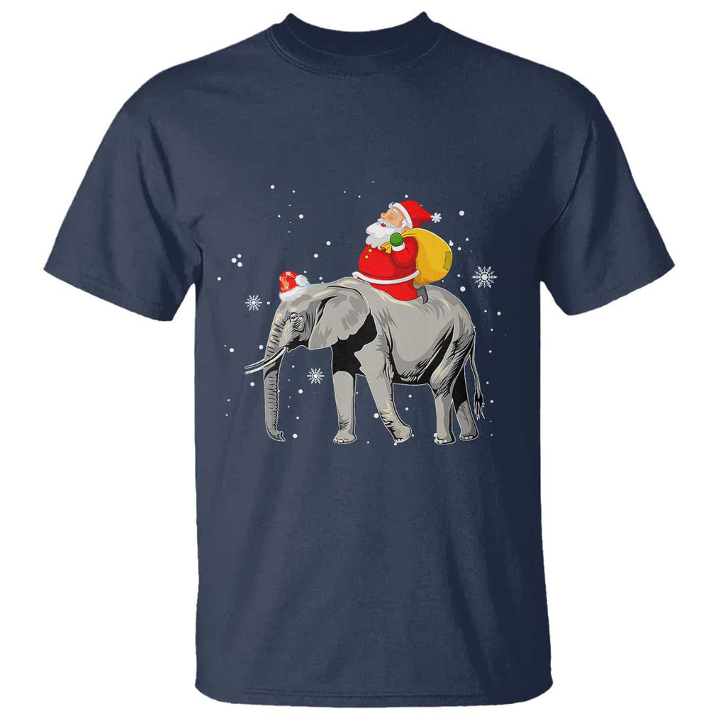 Christmas Santa Riding Elephant T Shirt Xmas Tree Light Funny Festive TS02 Navy Print Your Wear