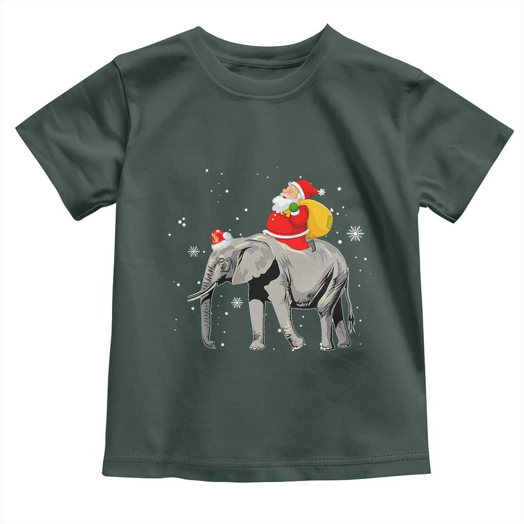 Christmas Santa Riding Elephant Toddler T Shirt Xmas Tree Light Funny Festive TS02 Dark Forest Green Print Your Wear