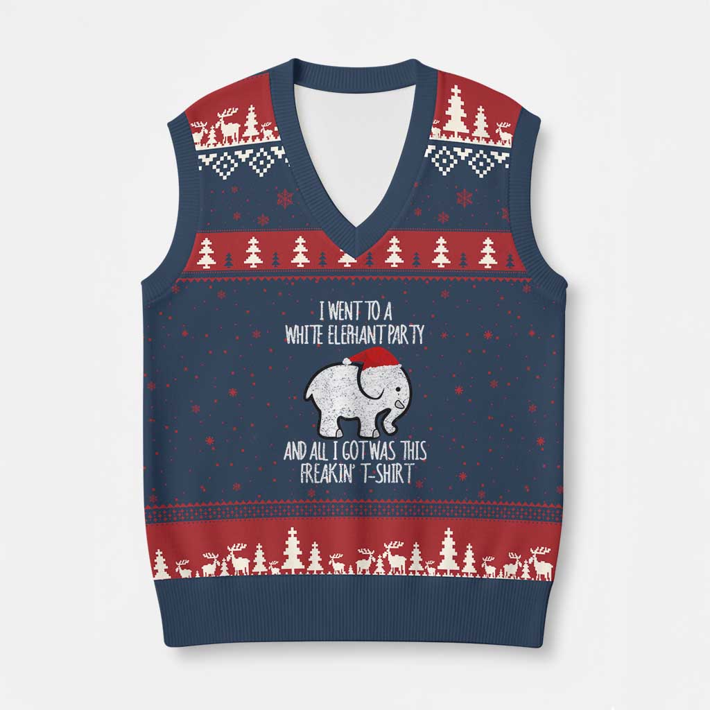 Funny White Elephant Xmas V-Neck Knit Sweater Vest I Went To A White Party And Got This Gift Exchange TS02 Navy Red Print Your Wear