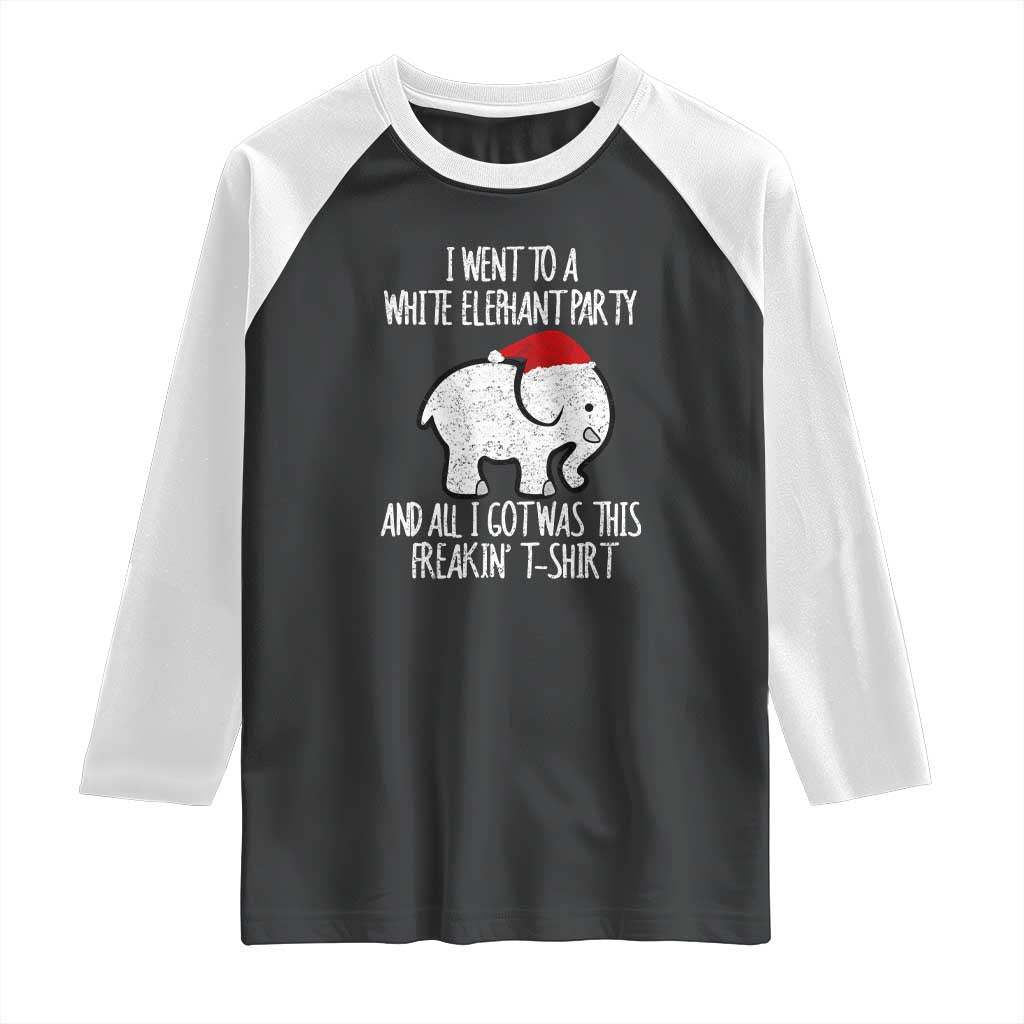 Funny White Elephant Christmas Raglan Shirt I Went To A White Party And Got This Gift Exchange TS02 Black White Print Your Wear