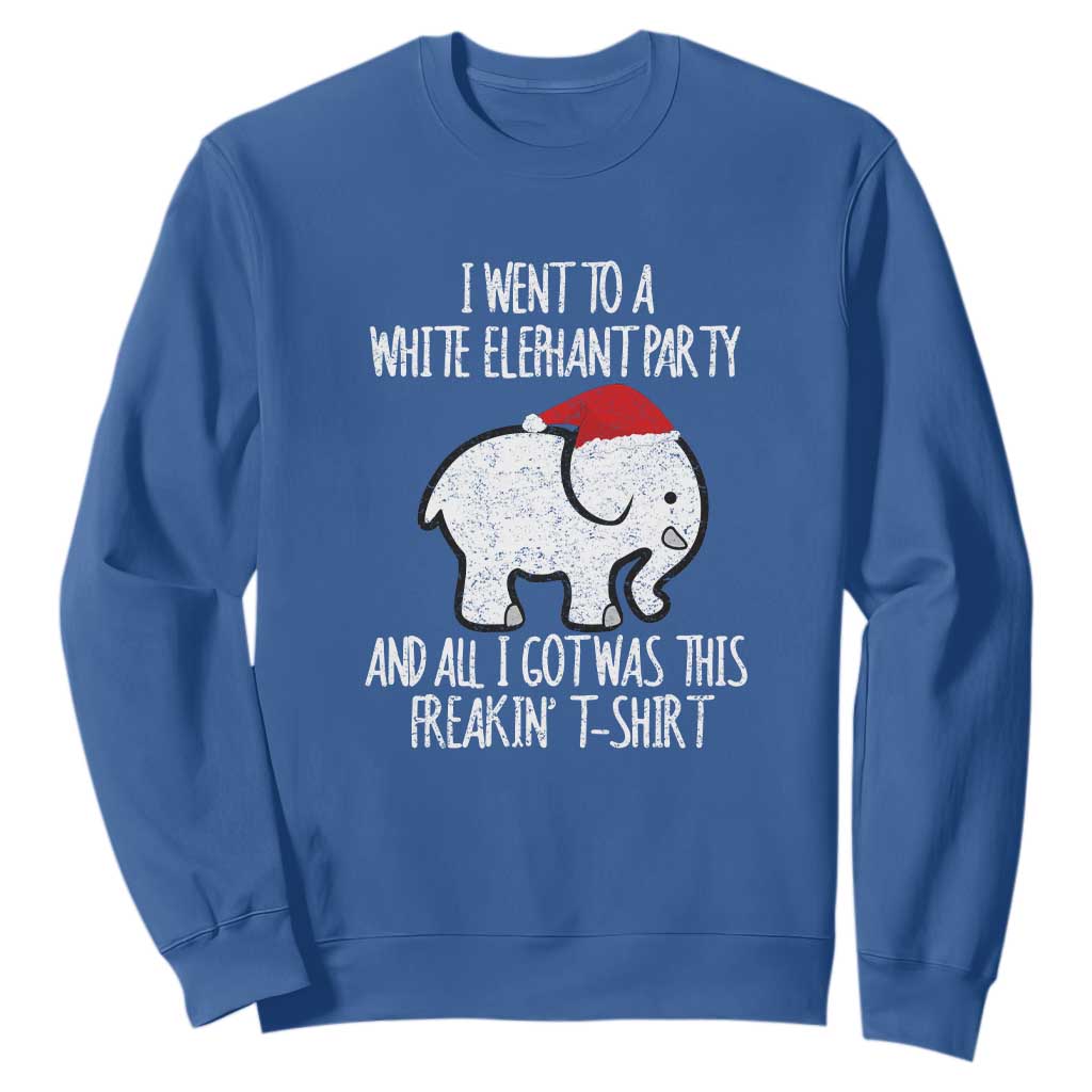 Funny White Elephant Christmas Sweatshirt I Went To A White Party And Got This Gift Exchange TS02 Royal Blue Print Your Wear