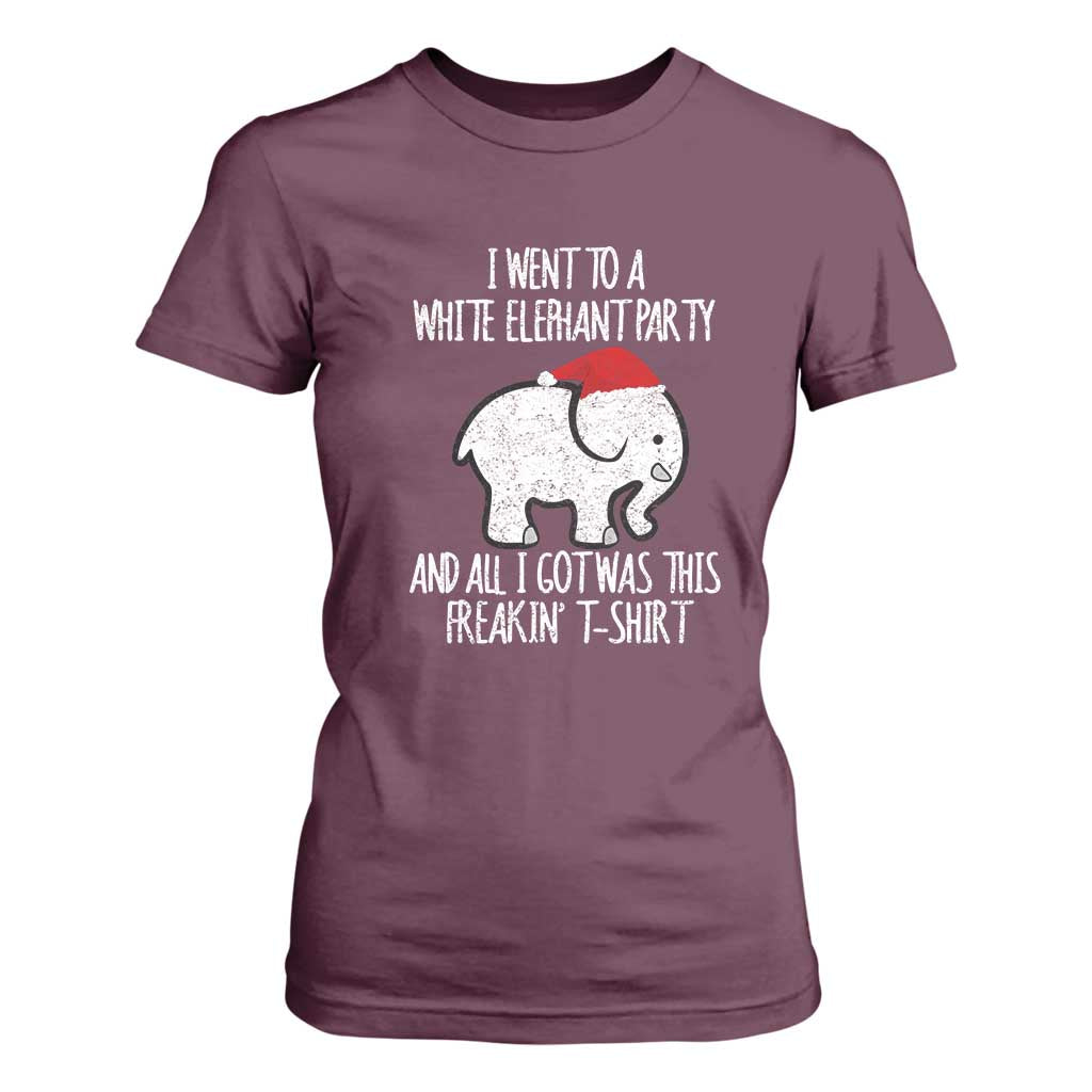 Funny White Elephant Christmas T Shirt For Women I Went To A White Party And Got This Gift Exchange TS02 Maroon Print Your Wear