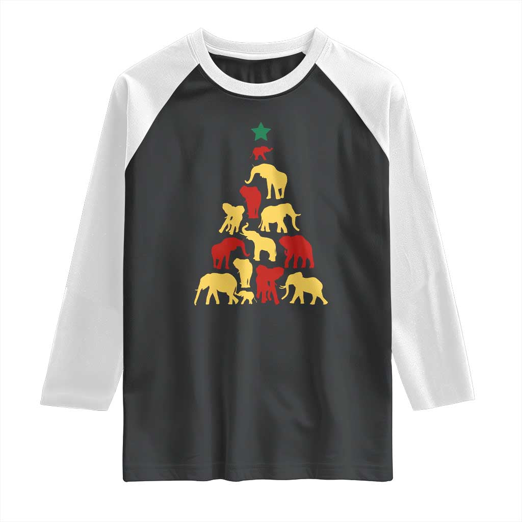 South Africa Elephant Christmas Tree Raglan Shirt Safari Animals Xmas TS02 Black White Print Your Wear