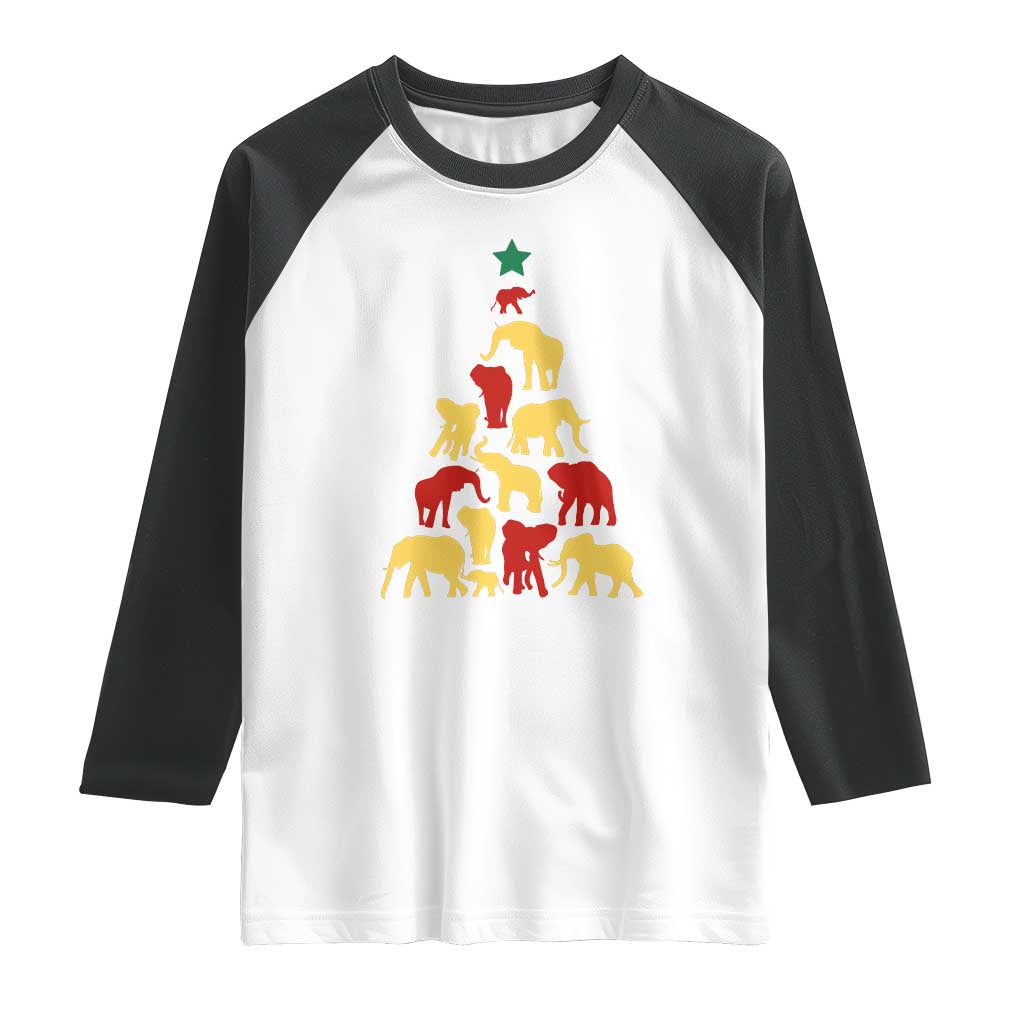 South Africa Elephant Christmas Tree Raglan Shirt Safari Animals Xmas TS02 White Black Print Your Wear